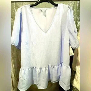 Nine West Women’s Light Blue Puff Sleeve Babydoll Blouse